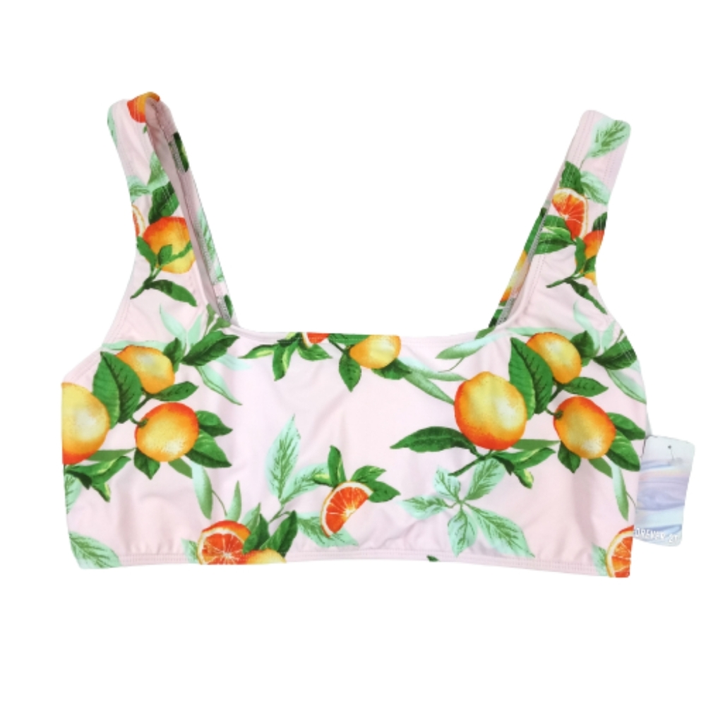 Forever 21 Plus Square Neck Pink Citrus Print Bikini Top Size 2X